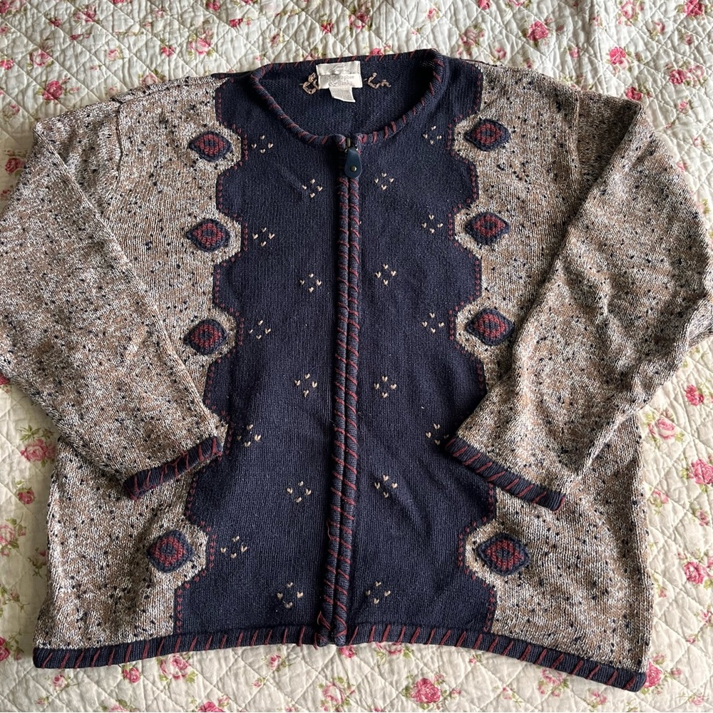 [Christopher & Banks] Navy and Speckled Gray Patterned Cardigan